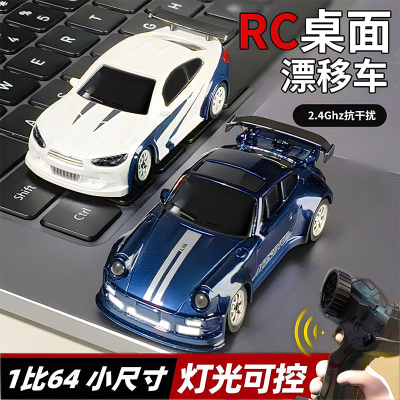 RC Toy 1:64 4WD Remote Control Car - 2.4G Desktop Pocket-Sized Miniature Simulated Drift Car with Lights